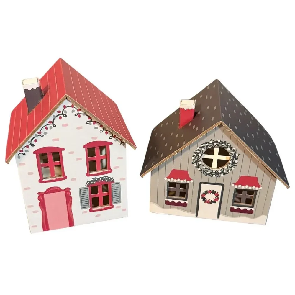 Mini Christmas Village Houses Set of 2 Holiday Cottage Decor